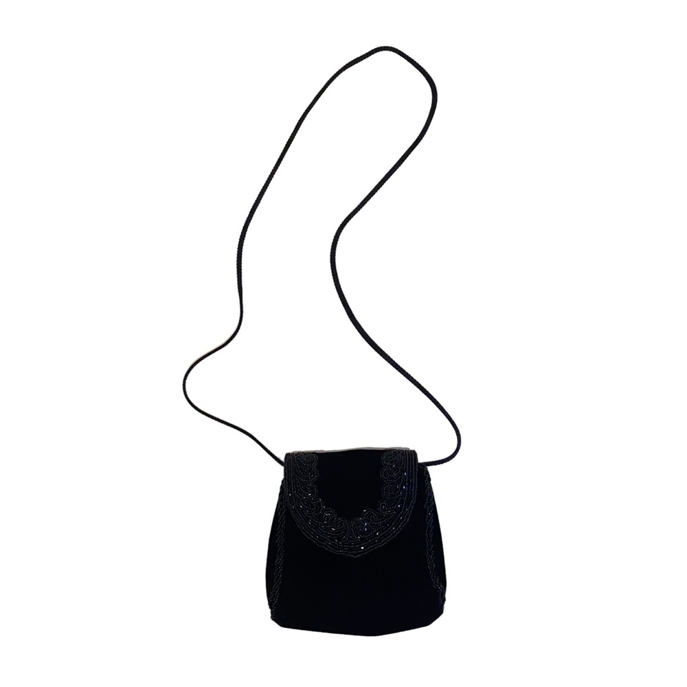 Vintage Black Velvet Beaded Purse